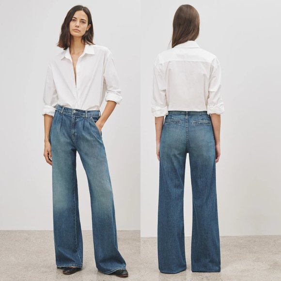Nili Lotan Denim - NWT Nili Lotan Flora Trouser Jeans Mid Rise Wide-leg Pleated Sz 25 Classic Wash